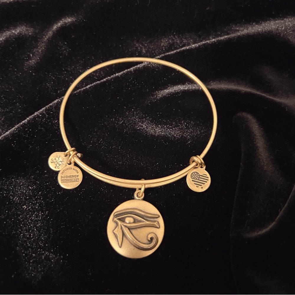 Alex and Ani Vintage Gold Bangle Bracelet with Charms Eye of Horus